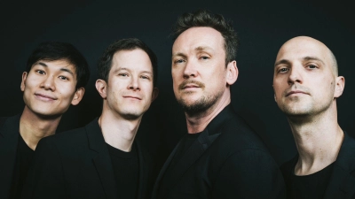 Die Solisten aus dem Symphonieorchester des Bayerischen Rundfunks kommen nach Seefeld (v.l.): Lorenz Chen, Korbinian Altenberger, Benedict Hames und Jaka Stadler. (Foto: BR/Astrid Ackermann)