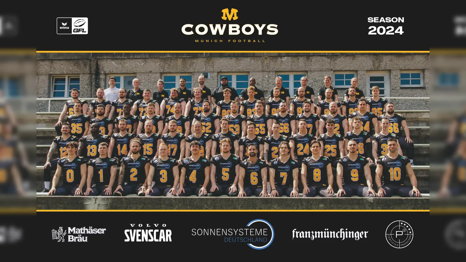 Das neue Team der Munich Cowboys rund um Headcoach Christos Lambropoulos. (Foto: Peter Roth)
