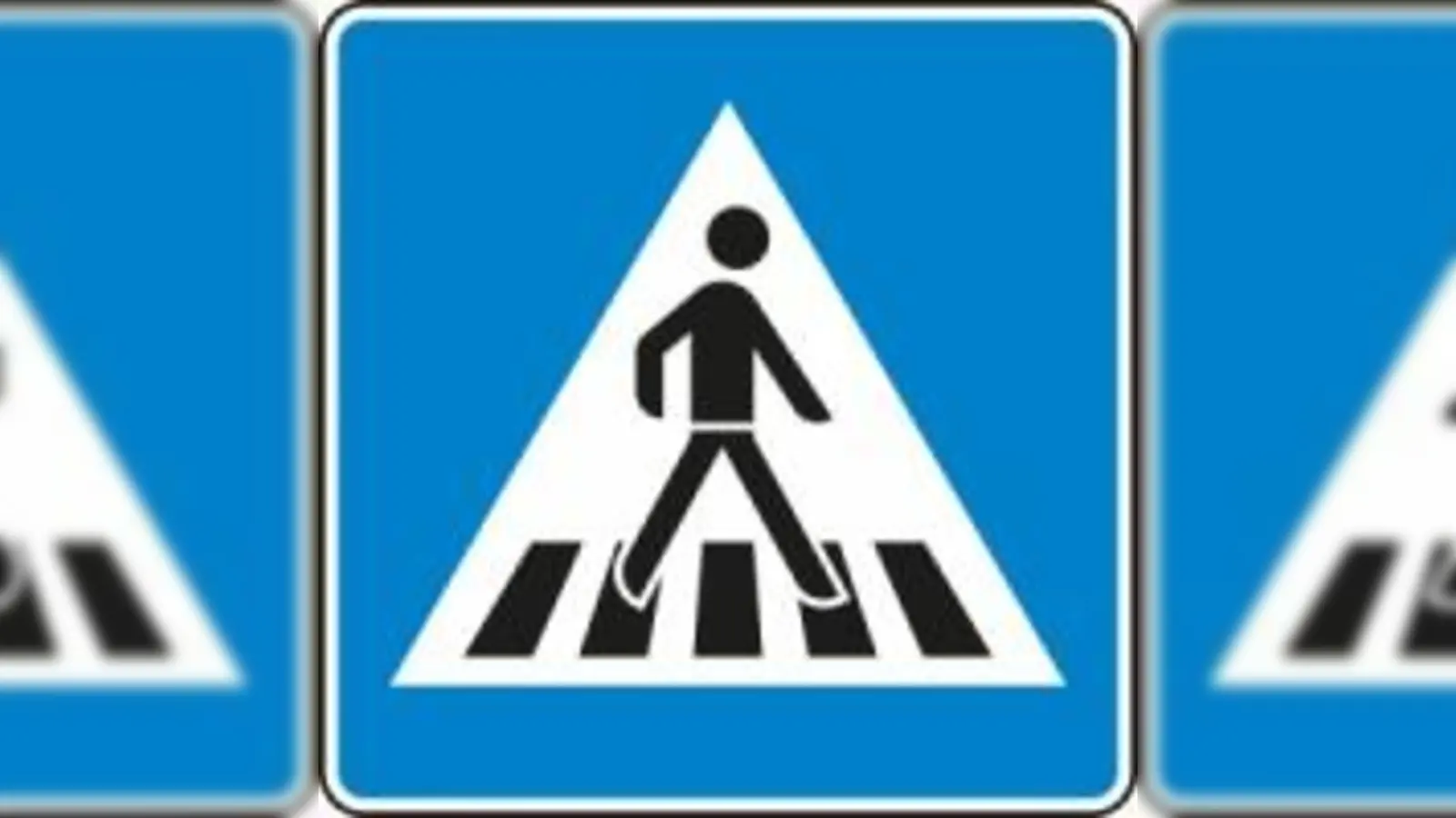 Zebrastreifen      Hier ist ein Fußgängerüberweg. DIe Fußgänger haben Vorrang und Fahrzeuge müssen anhalten (Foto: Stvo)