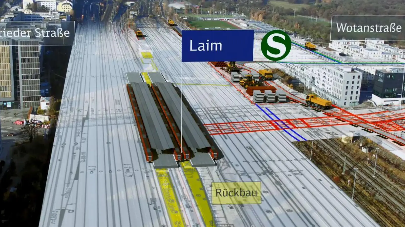 Der künftige S-Bahnhof Laim mit der Umweltverbundröhre. (Bild: Deutsche Bahn AG / Fritz Stoiber Productions GmbH)