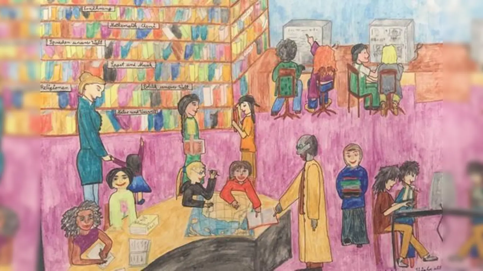 Münchner Kinder haben beim Gestaltungswettbewerb zu 30 Jahren Kinderrechte über 100 Zeichnungen, Fotos, Collagen und Bildergeschichten eingereicht (hier zu „Recht auf Bildung” vom Wettbewerb im Jahr 2004).  (Foto: KJR)