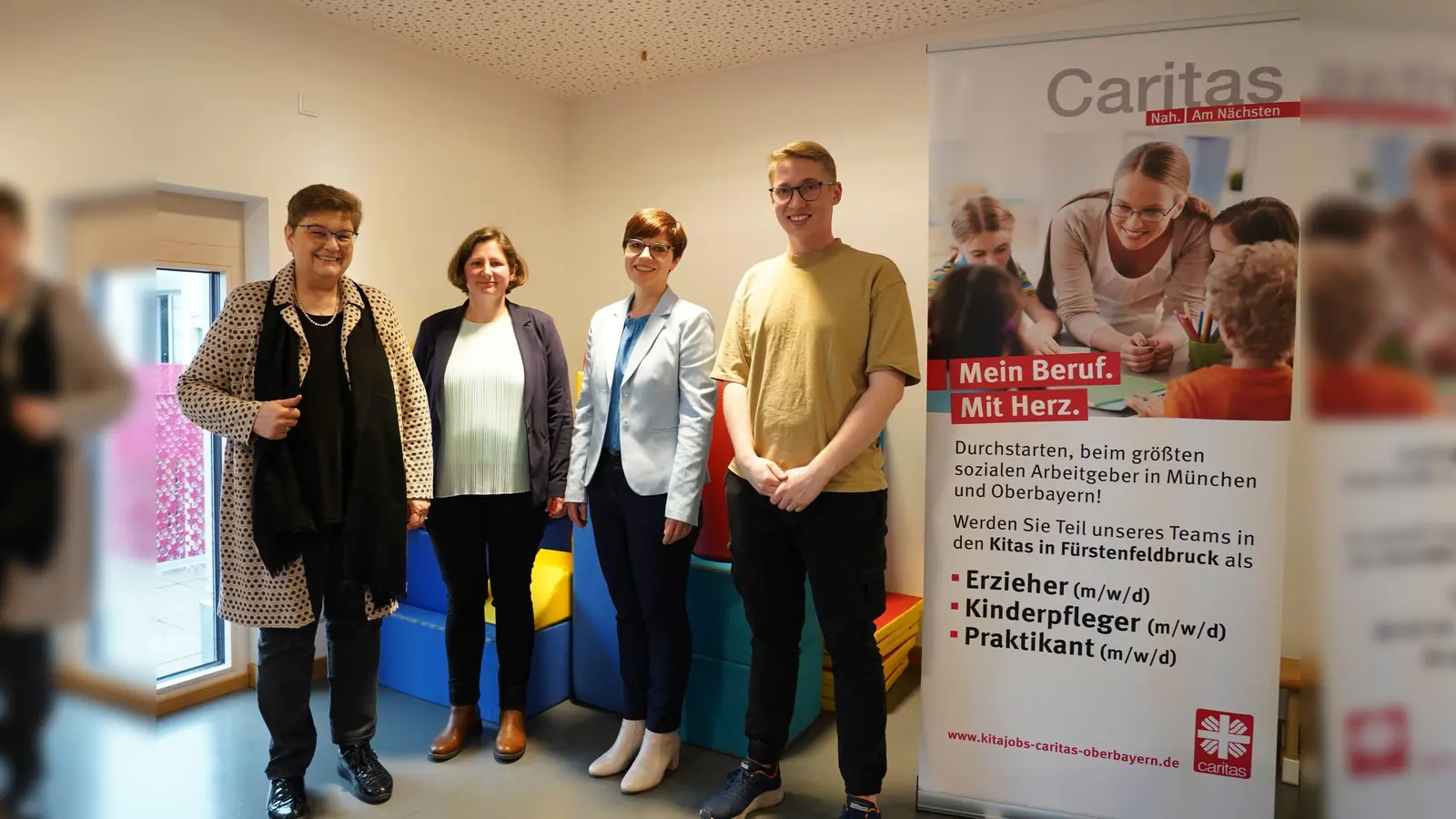 V.l.Gabriele Stark-Angermeier, Ulrike Tolde, Katja Gollnow und Lukas Modde hoffen auf motivierte Fachkräfte. (Foto: Caritas München/Freising)