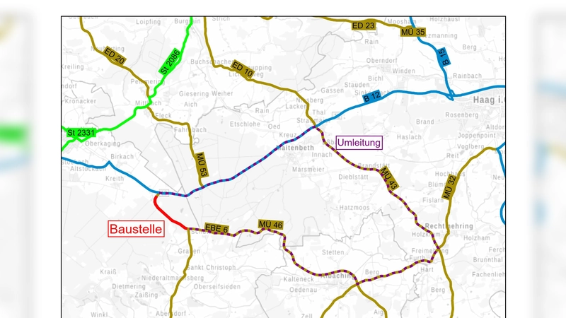 Während der Bauarbeiten ist die Strecke zwischen Birkach und Aschau gesperrt.  (Foto: Staatliches Bauamt Rosenheim)