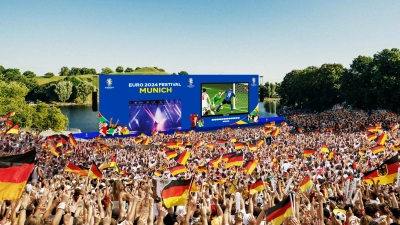 So ähnlich wird es beim Public Viewing in der Fan Zone im Olympiapark aussehen. Auf riesigen Bildschirmen werden die Spiele live übertragen. (Foto: Fan Zone Olympiapark )
