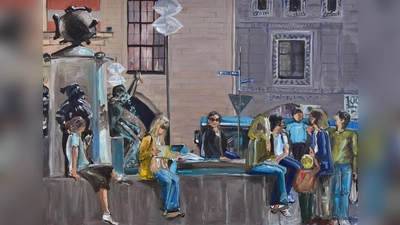 Münchner Szene festgehalten: Fischbrunnen am Marienplatz. (Foto: Daniela Dewes)