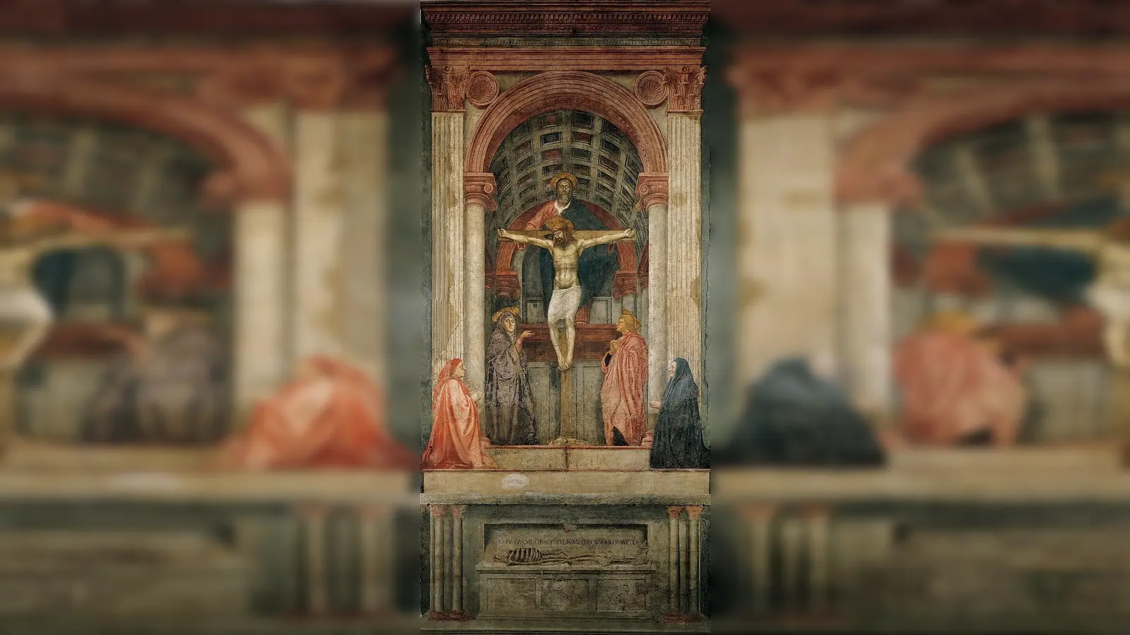Die Dreifaltigkeit im Fresko in der Kirche Santa Maria Novella in Florenz. Es wurde zwischen 1425 und 1428 von Masaccio geschaffen. (Foto: Gemeinfrei)
