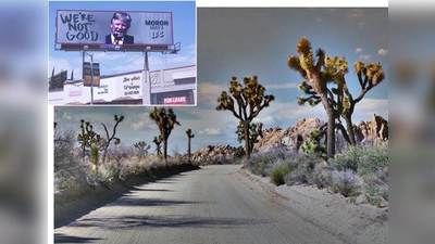 Die „Greatness” der Landschaft zeigt nicht zuletzt der Joshua-Tree-Nationalpark. Foto klein: Eine Bilderausstellung über die USA kommt am umstrittenen Präsidenten Donald Trump natürlich nicht vorbei.  (Fotos: VA)