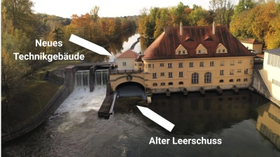 Das neue Technikgebäude wird über dem alten Leerschuss gebaut. Die neue vierte Turbine wird im Bereich des Leerschusses installiert. (Foto: cam.p solutions GmbH)