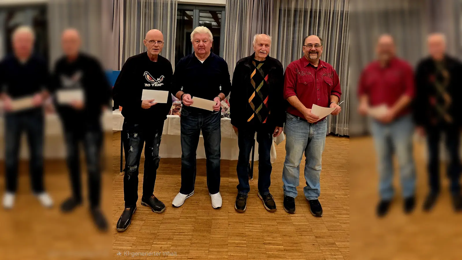 Turnierleiter Rainer Hartl überreichte den drei Erstplatzierten Johann Pölz, Rudolf Filser und Godehard Geble Geldpreise. (Foto: Brem)