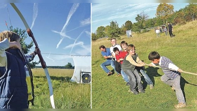 Beim Bogenschießen müssen die »Highlander« ihre Konzentration und Geschicklichkeit unter Beweis stellen. Den Abschluss des Wettstreits bildet »tug of war«, das Tauziehen für alle.  (Fotos: KJR)