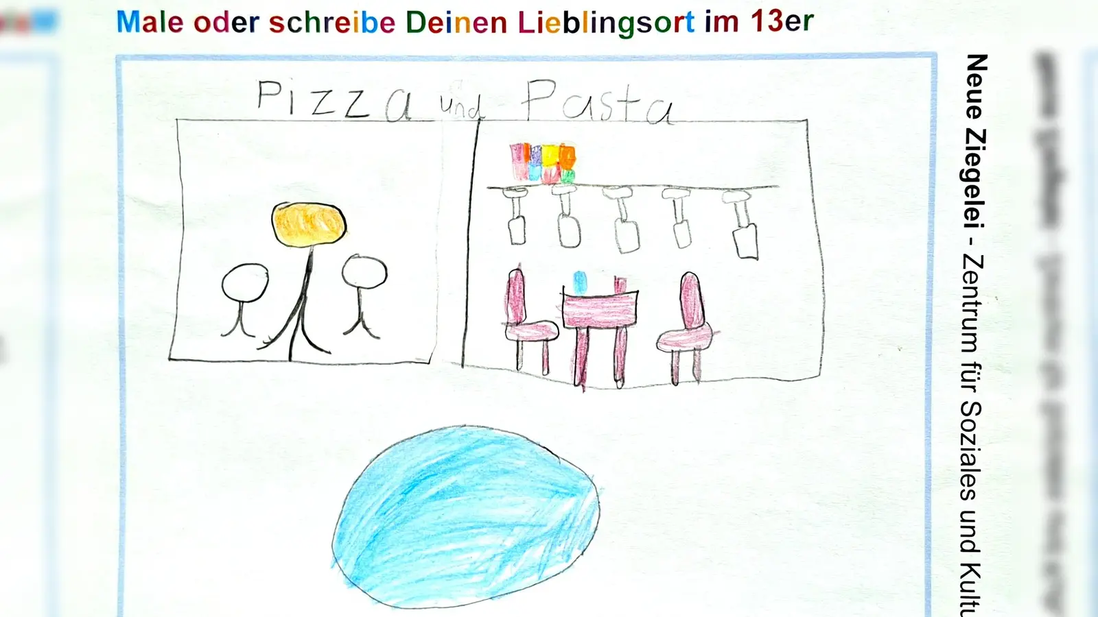 Kreativ, fantasievoll und informativ sind die Lieblingsorte von Bogenhausern auf DINA4-Papier mit Farbstiften gemalt oder beschrieben worden. (Foto: Neue Ziegelei)