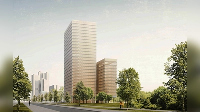 Die geplante neue Zentrale der Bayerischen Versorgungskammer an der Richard-Strauss-Straße von Süden her gesehen. (Foto: David Chipperfield, Atelier Loidl/Strabag)