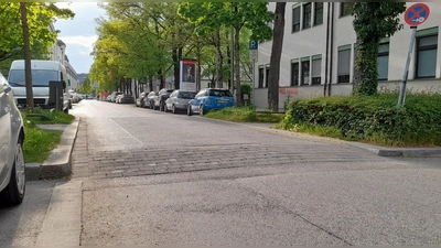 Bodenschwellen wie diese in der Gollierstraße, auch „sleeping policemen“ genannt, wird die Stadt aus Sicherheitsgründen nicht mehr umsetzen. (Foto: kö)