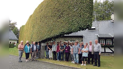 Die Hallnberger zu Besuch in Höfen, Stadtteil von Monschau. Hier geht man unter den zehn Meter hohen Hecken durch.	 (Foto: Helmut Kunert)