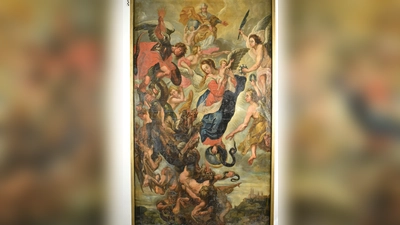 Detail aus dem Gemälde mit Bereichen, in der die Malschicht verloren ging. (Foto: Georg Pracher)