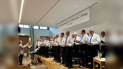 Der Männergesangsverein Germania Aubing mit Gastsängern der GieSingers begeisterte unter Leitung von Chorleiter Simon Zeitler mit ihrer Sommerserenade unter dem Motto „Prost.Mahlzeit“. (Foto: Ulrike Seiffert)