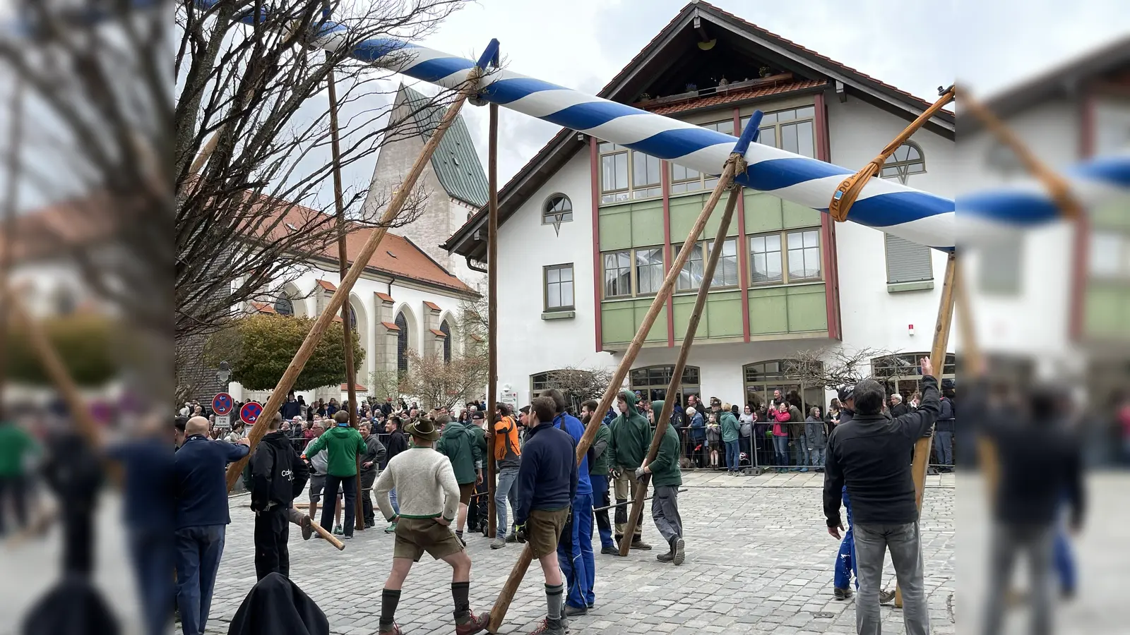 Viel Fingerspitzengefühl ist notwendig, um dem Maibaum sicher zu positionieren.  (Foto: hw)