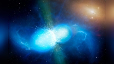 Kollision im Kosmos: Wenn zwei Neutronensterne miteinander verschmelzen, entstehen Gravitationswellen. (Foto: University of Warwick / Mark Garlick)