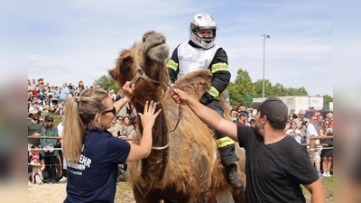 Mit Motorradhelm und in Einsatzkleidung: Die Feuerwehr veranstaltete das umstrittene Rennen. (Foto: Animal Rebellion)