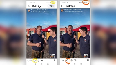 Momentaufnahme vom 19. Juni: Um 9.17 Uhr hatte dieser Feuerwehr-Clip auf Insta 9 Kommentare (links). Um 11.34 Uhr war's nur noch einer (rechts). (Foto: red)