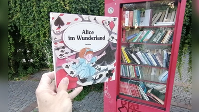 Eine sehr nett gestaltete Ausgabe von „Alice im Wunderland” im Bücherschrank am Sendlinger Obelisken. (Foto: job)