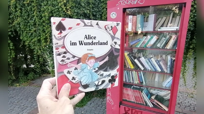 Eine sehr nett gestaltete Ausgabe von „Alice im Wunderland” im Bücherschrank am Sendlinger Obelisken. (Foto: job)