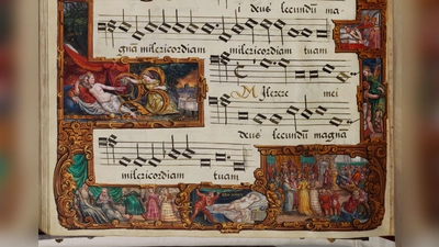 Die wohl schönste Musikhandschrift der Welt – die Bußpsalmen von Orlando di Lasso mit Malereien von Hans Mielich – ist in der Reihe „StabiLiebling” zu sehen.  (Foto: Bayerische Staatsbibliothek )
