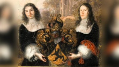 Die 1664 geadelten Brüder Höger präsentieren ihr neu verliehenes Familienwappen.  (Foto: Stadtarchiv München)