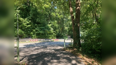 Blick in die Neuhofener Anlagen: Der Übergang aus dem kleinen Grünabschnitt an der Münchner Straße ist von einer Leitplanke blockiert. (Foto: lsc)
