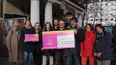 Freude bei der Übergabe der Spende u.a. mit Kerstin Brunn und Susann Elsner (Zweite und Dritte von links) von der Initiative, Wintergarten-Wirt Ignaz Schmid (Mitte) und Organisator Jörg Pohl (Dritter von rechts). (Foto: job)