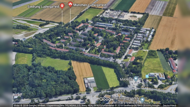 Ludwigsfeld heute. Eine Ausstellung im Evangelischen Bildungswerk zeigt eine Ausstellung bis Freitag, 21. Juni. (Foto: Google Deutschland)