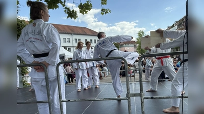 Mit einem Fußtritt werden zwei Holzbrettchen durchgeschlagen.  (Foto: pst)