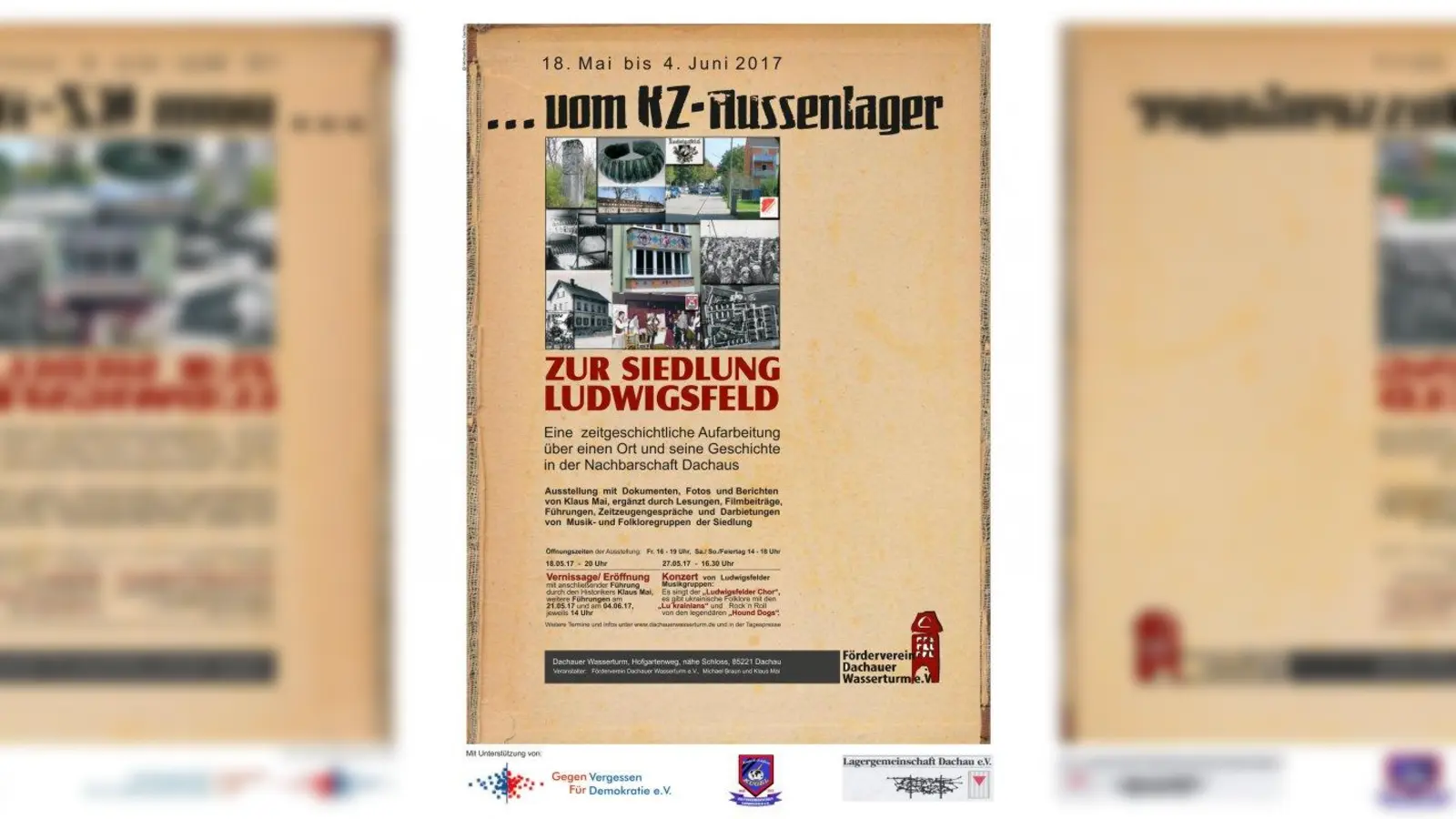 Die Ausstellung „Vom KZ Aussenlager zur Siedlung Ludwigsfeld” ist vom 18. Mai bis 4. Juni im Wasserturm Dachau zu sehen. (Foto: Förderverein Dachauer Wasserturm)