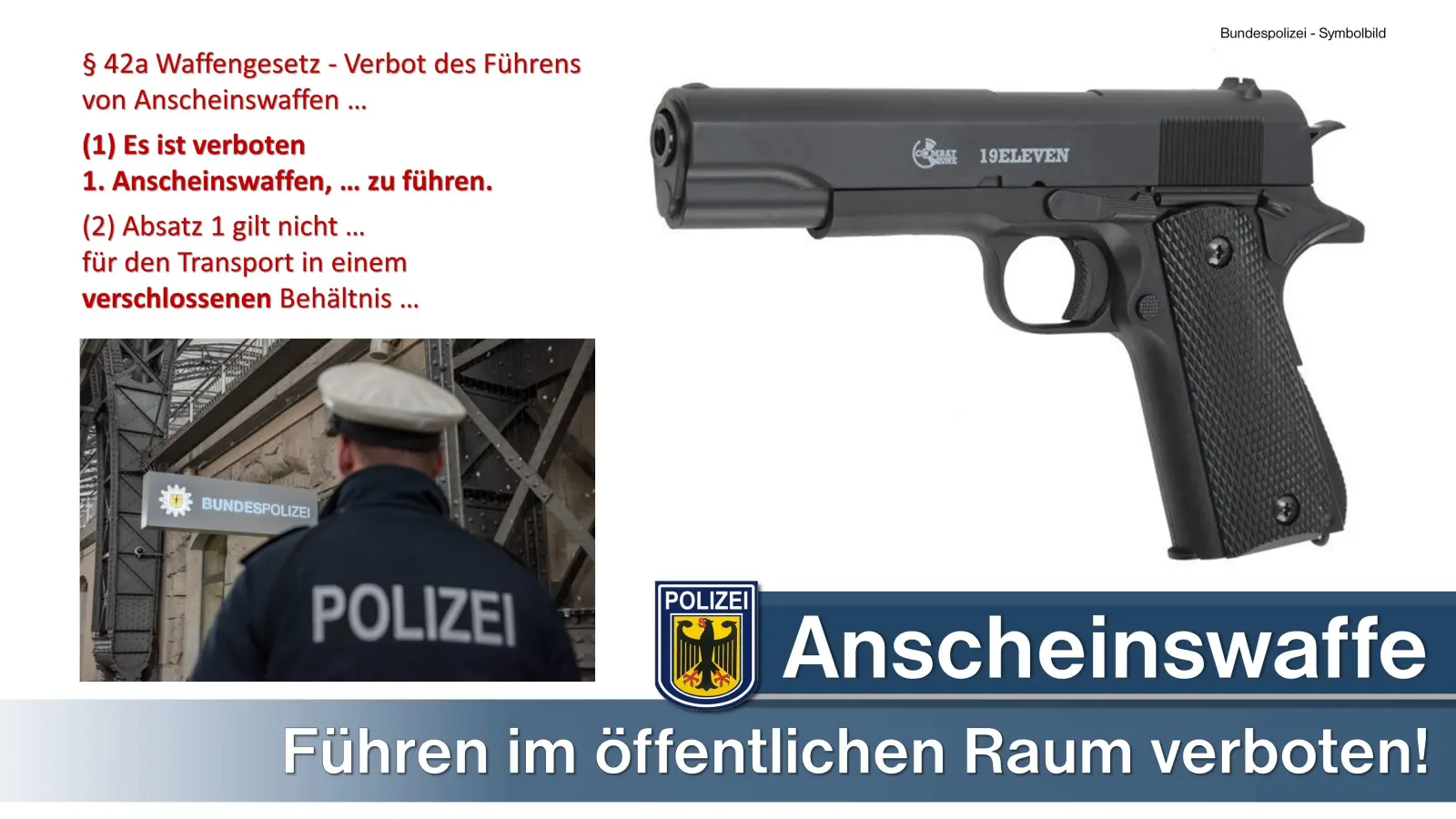 So sieht eine Softairwaffe aus - täuschend ähnlich einer echten Waffe. (Symbolbild: Bundespolizei)