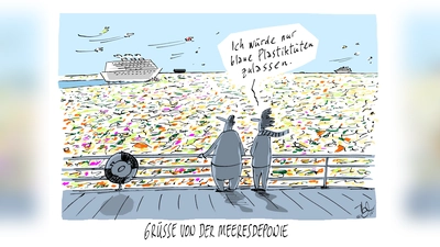 Karikaturen wie diese kann man bis 23. September im Rathaus Krailing betrachten. (Foto: Misereor e.V.)