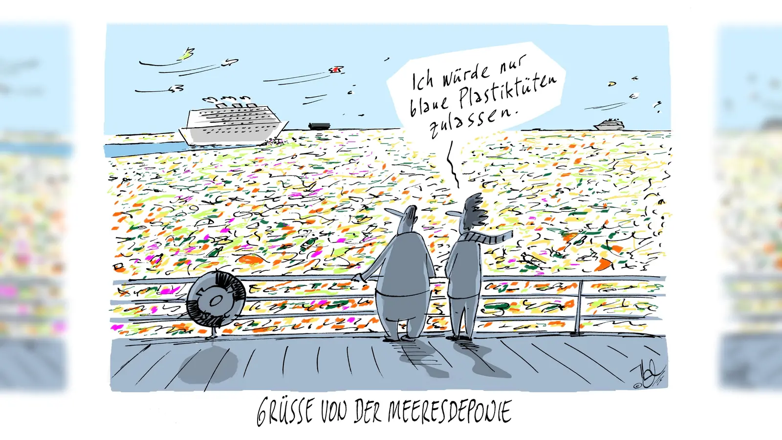 Karikaturen wie diese kann man bis 23. September im Rathaus Krailing betrachten. (Foto: Misereor e.V.)