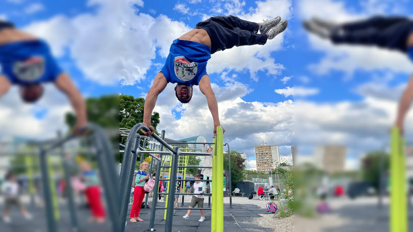 Trainer Yussef zeigt allen Interessierten, wie man mit seinem eigenen Körpergewicht ideal trainieren kann: immer dienstags in Neuperland. (Foto: Hannah Gessler)