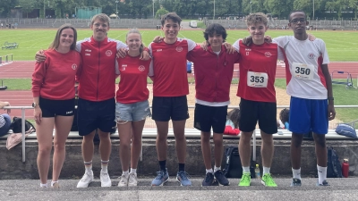 Lieferten sich spannende Wettkampftage (v.l.): Laura Meier, Kevin Goj, Letizia Heitmeir, Simon Schmidlkofer, Valentin Aberl, Luis Tausche und Ayan Oumer. (Foto: SV Germering)