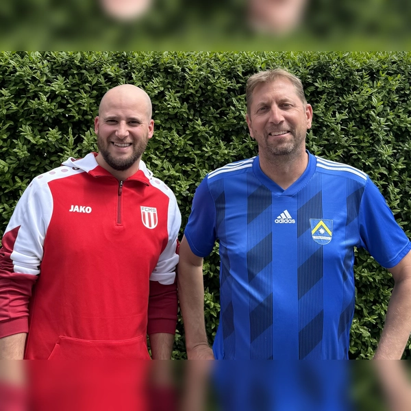 Wolfgang Kirmaier, 1. Vorsitzender FC Markt Schwaben, (links) und Marco Reischl. 1. Vorsitzender TSV Poing. (Foto: FC)