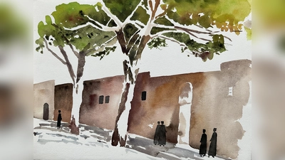 Das in München lebende Ehepaar Danner/Staemmler präsentiert Landschafts- und Reise­motive. Dieses Aquarell trägt den Titel „Kloster”. (Foto: Danner/Staemmler)