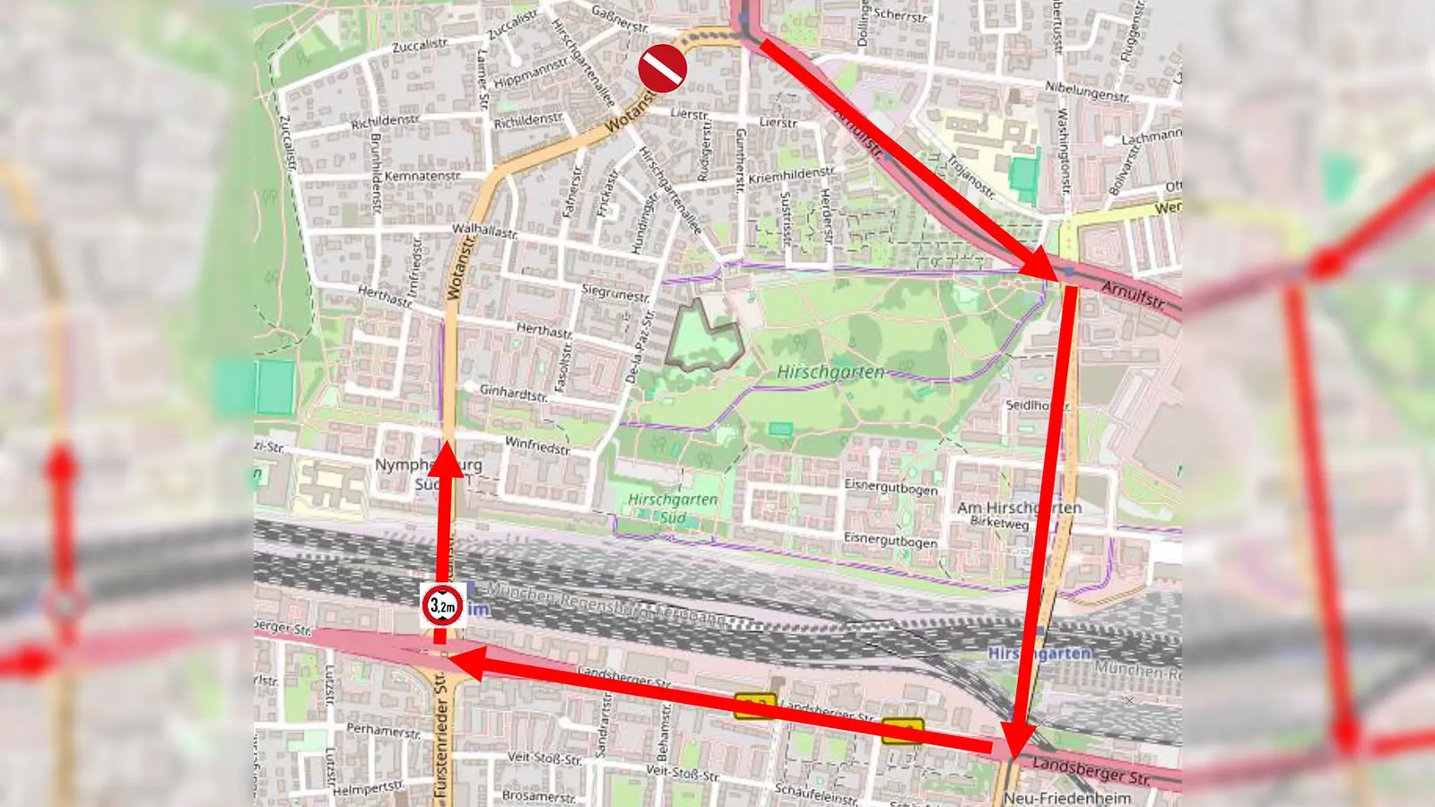 Autofahrer müssen bis Ende August einen weiten Umweg über die Arnulfstraße, Friedenheimer Brücke und Landsberger Straße nehmen. (Foto: SWM/MVG)