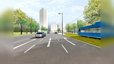 Mit einem Jahr Verzögerung kann es nun  (Foto: Die Tram soll vor allem das Entwicklungsgebiet »Bogenhausener Tor« am Vogelweideplatz sowie das Gewerbegebiet Steinhausen erschließen.	Foto:© ver.de landschaftsarchitektur GbR)