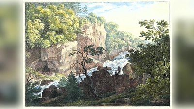 Aus der Zeit um 1806 stammt Max Joseph Wagenbauers altkolorierte Lithographie mit dem Titel „Waldstrom bei Teissnach”.  (Foto: Georg Weilnböck)