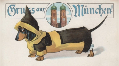Das Münchner-Kindl-Zamperl grüßte die Daheimgebliebenen. (Foto: gemeinfrei)