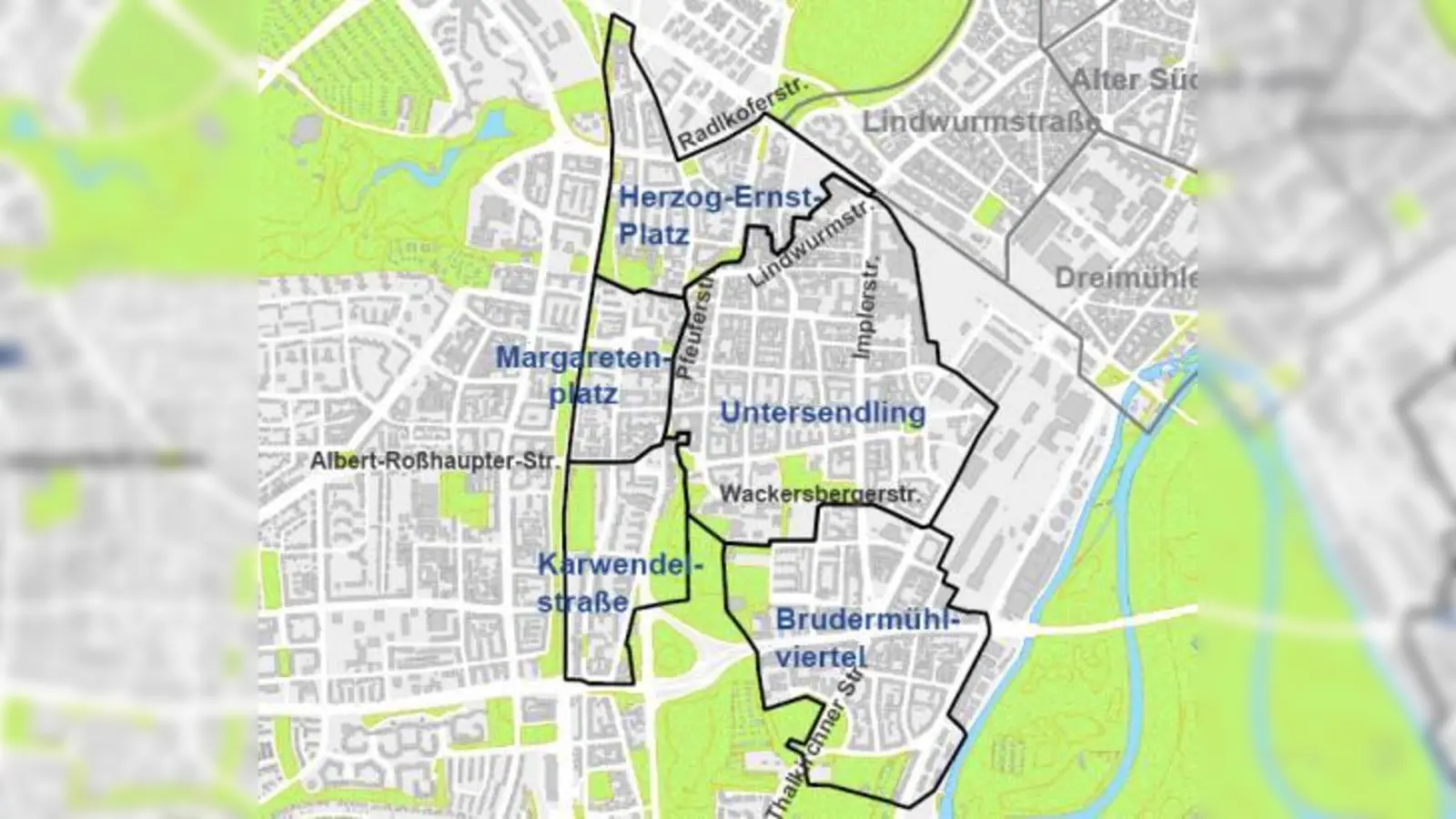 Die fünf geplanten Lizenzgebiete decken nahezu ganz Sendling ab. (Foto: TU)
