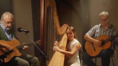 Das Duo Koller &amp; Biller treten zusammen mit Harfenistin Lena Hupfer im Frauenkircherl auf. (Foto: Koller)