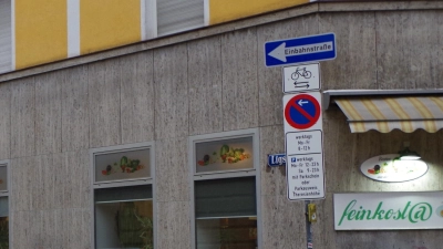 Diese Schilderstangen wurden kürzlich in der Kazmairstraße montiert. Sie ersetzen die vormals als zu groß kritisierten Zonentafeln. (Foto: Beatrix Köber)