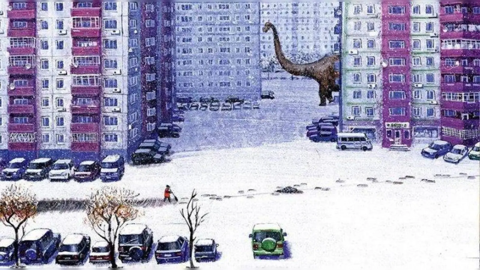 Phantastisch: Ein Dinosaurier spaziert durch die Stadt. (Foto: Igor Oleynikov)