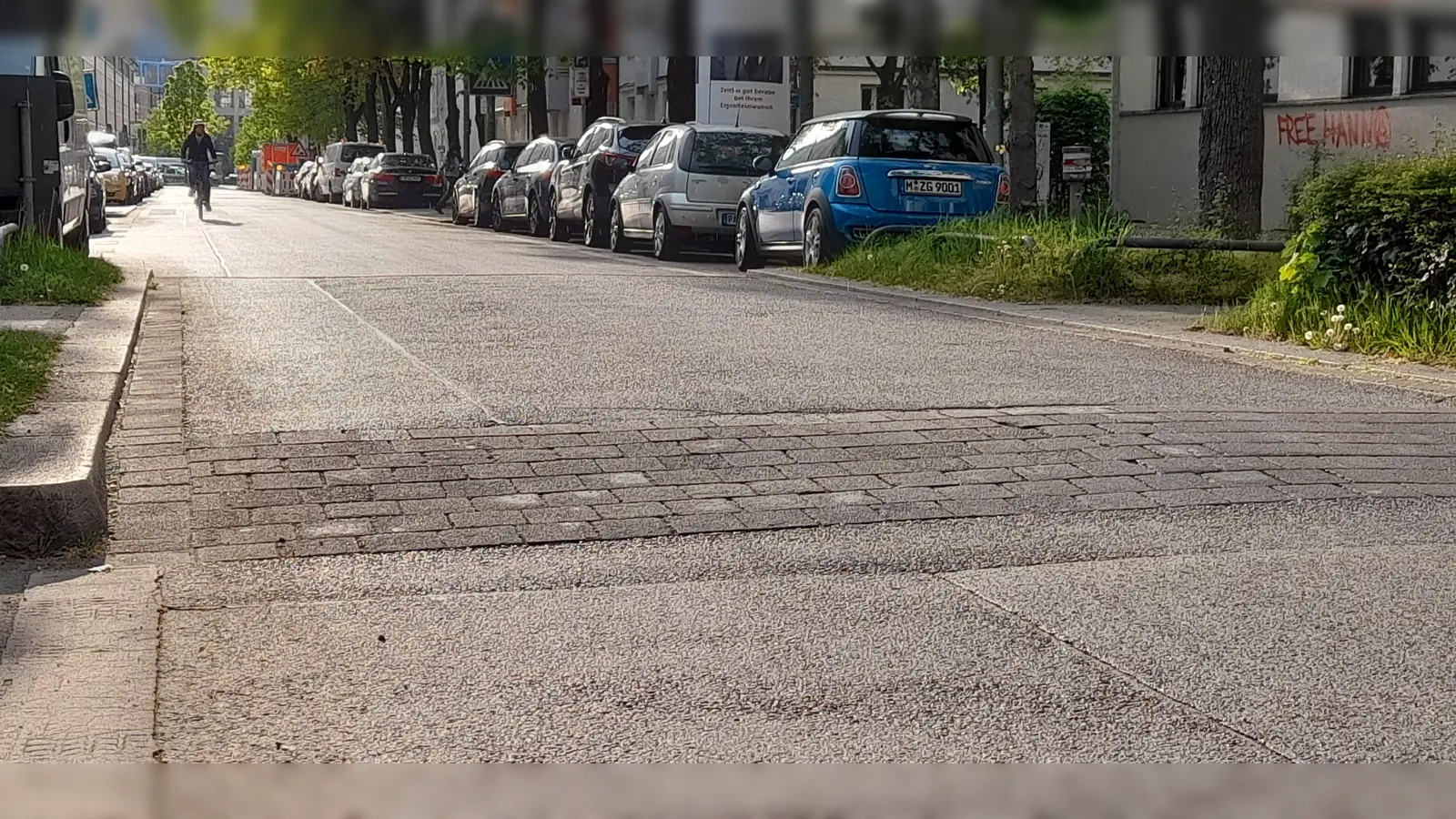Bodenschwellen wie diese in der Gollierstraße werden vielerorts zurückgebaut. (Foto: kö)