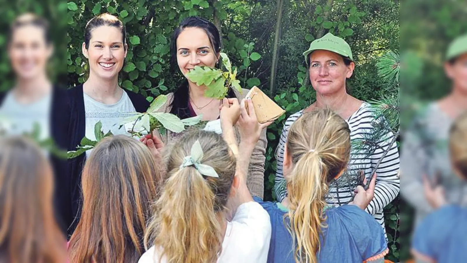 Die Drittklässler beeindruckten bei der Naturolympiade  Sabrina Drolle, Sonja Forstner und Marion Kratzer (v.l.n.r.) vom Umweltamt mit ihrem Wissen. 	 (Foto: Gemeinde Kirchheim)